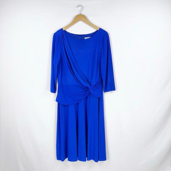 Eliza J Women’s Jersey Knit Drape Knot Front Dress Size 16 Cobalt Blue - Picture 2 of 14